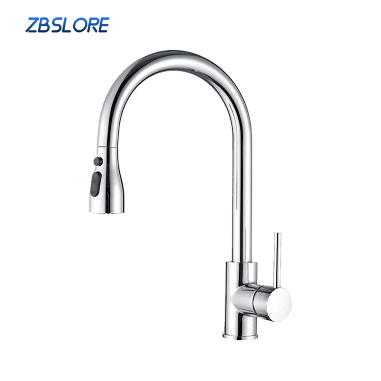 Kitchen Sink Chromed Pull Out Kitchen Faucet With Retractable Ball