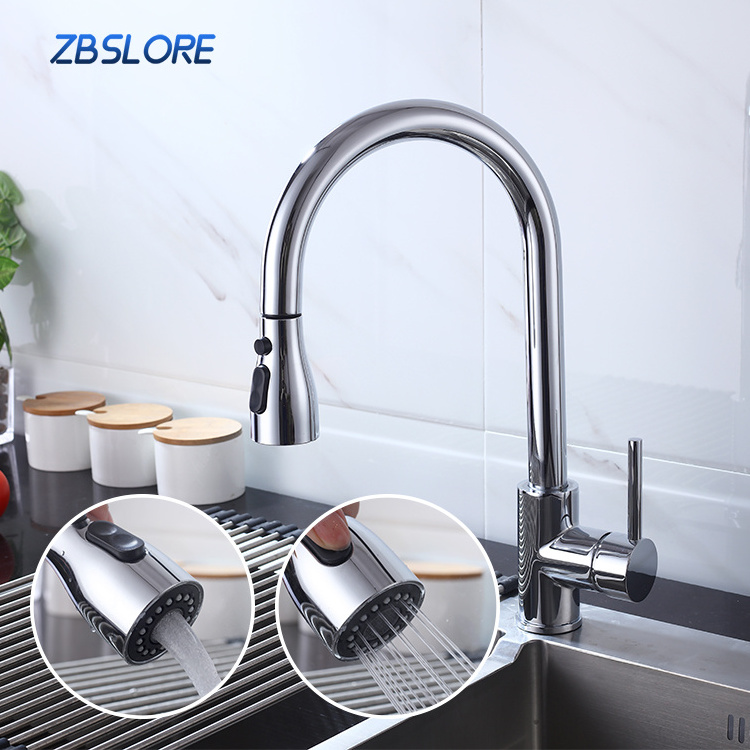 Kitchen Sink Chromed Pull Out Kitchen Faucet With Retractable Ball