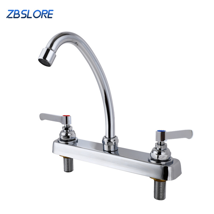 Hot And Cold Faucet Polished 8 Inch Center Goose Neck Workboard Faucet