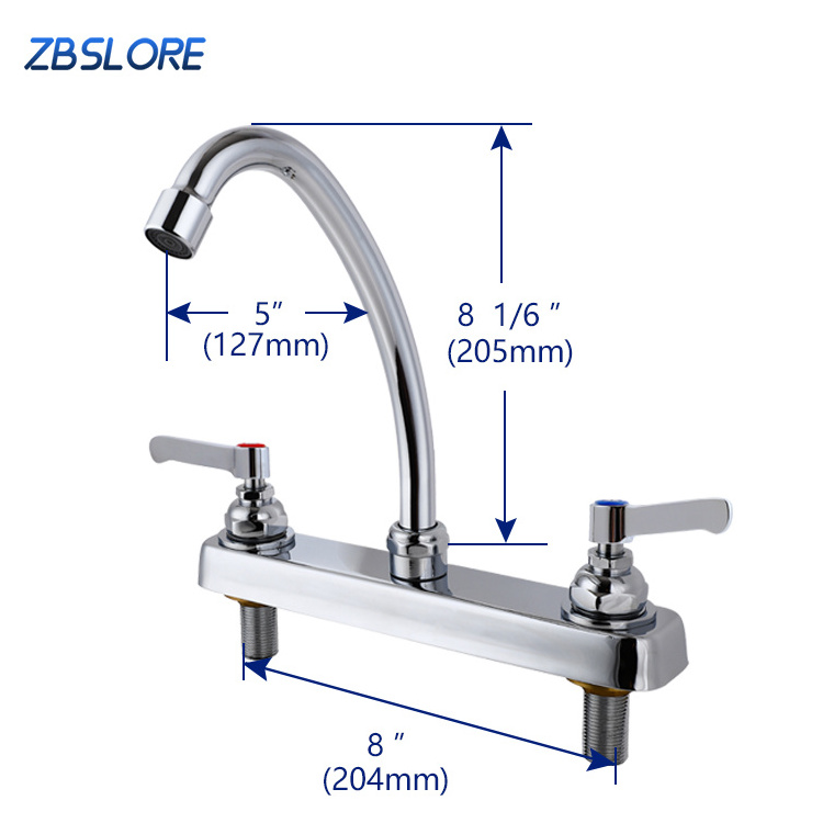 Hot And Cold Faucet Polished 8 Inch Center Goose Neck Workboard Faucet