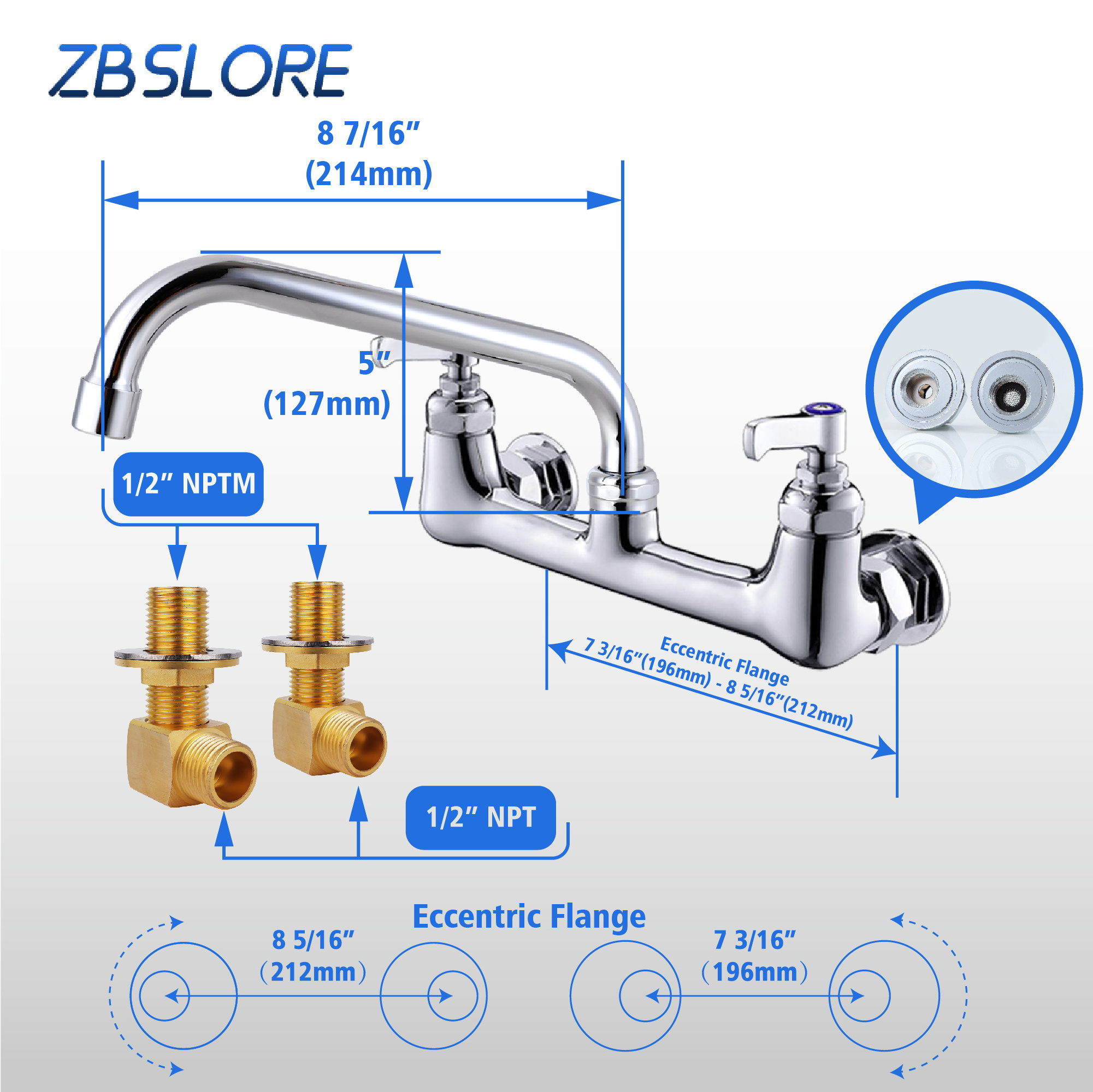 Kitchen Taps Faucet Polished Commercial Water Faucet Wall Mounted Commercial Bar Faucet