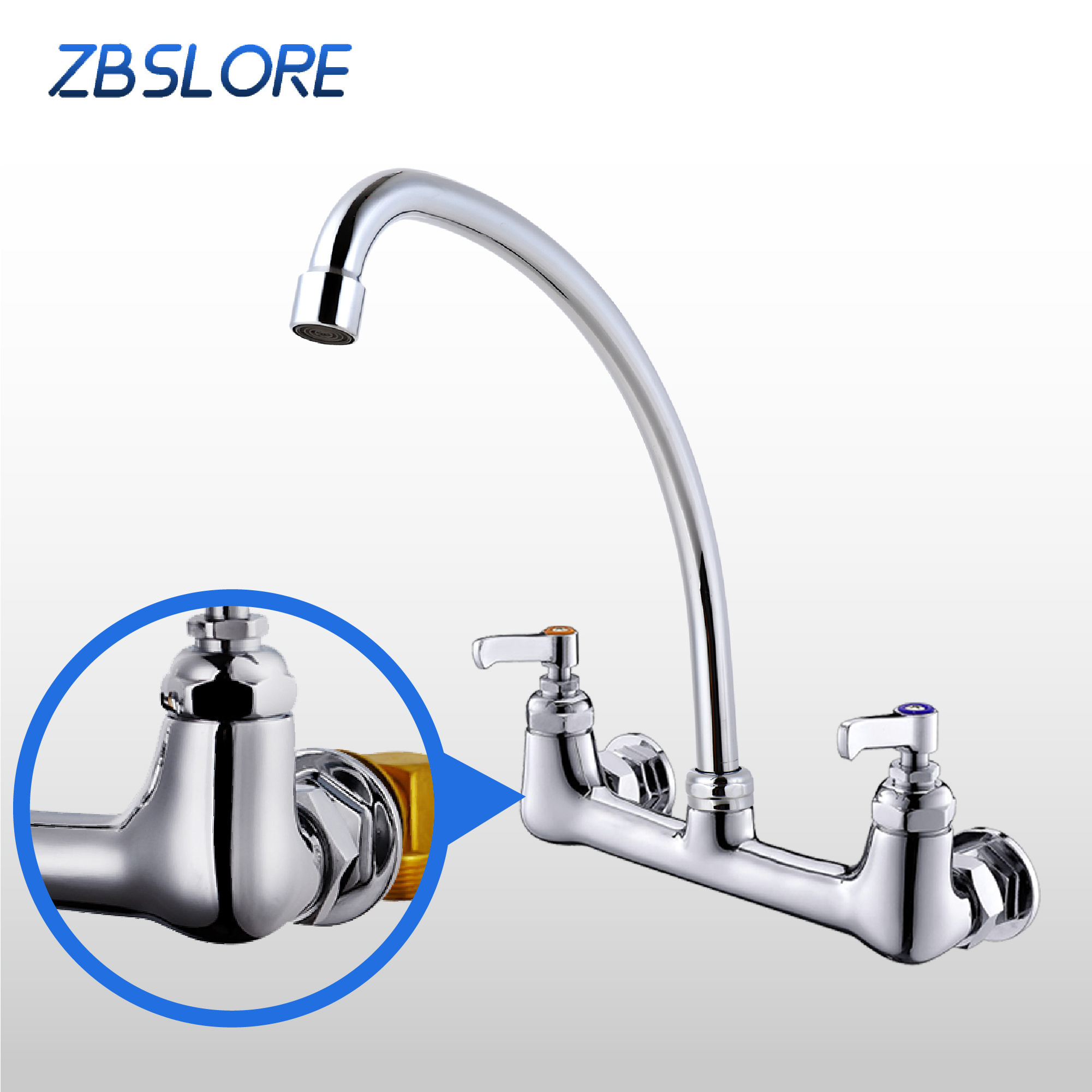 Kitchen Mixer Faucet Chrome Dual Handle Wall Mounted Kitchen Mixer Faucet