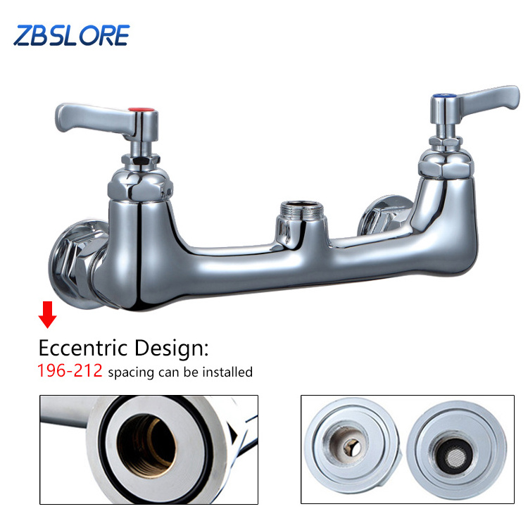 Restaurant Pre Rinse Assembly Wall Mount Commercial Faucet With Sprayer 8 Center 21 Inch