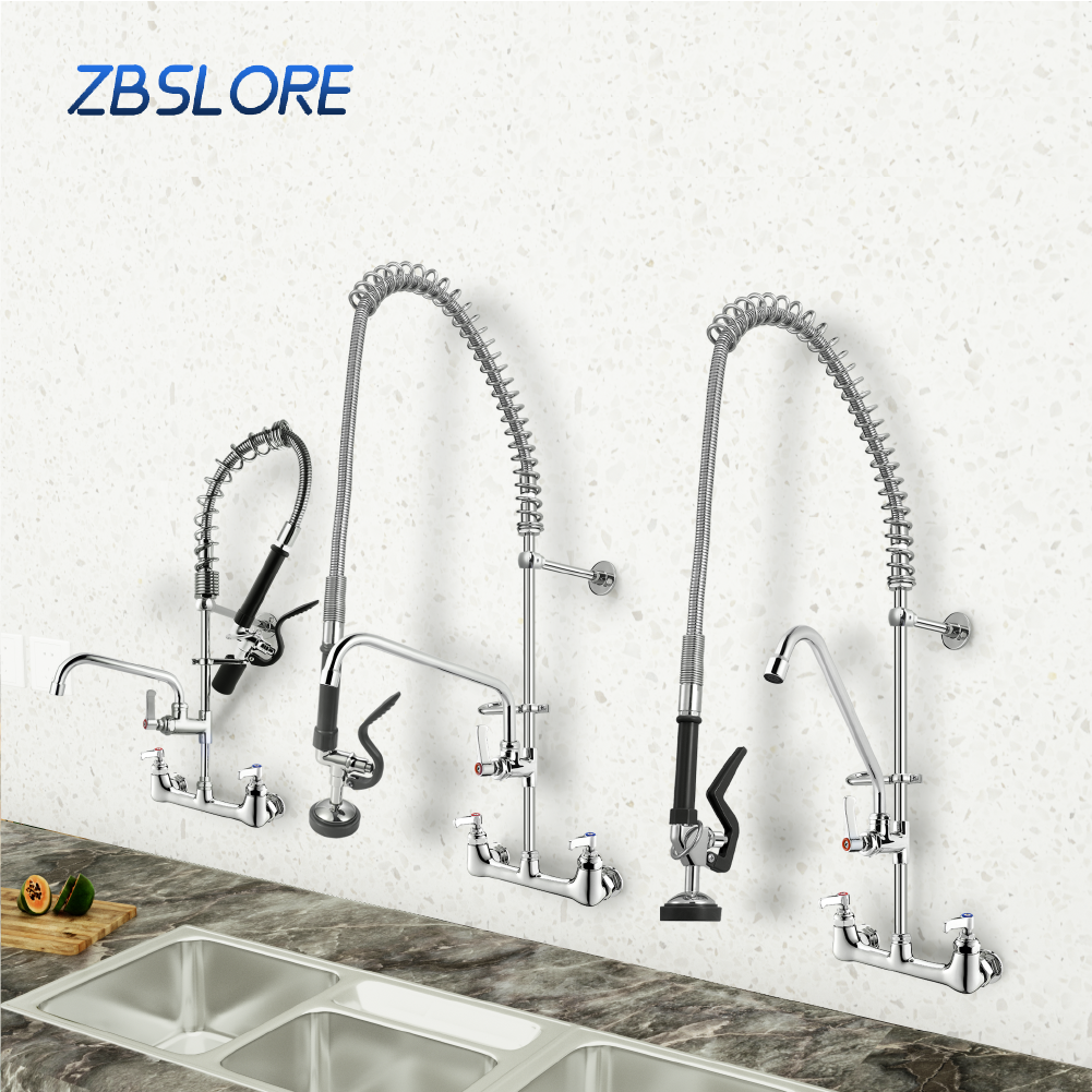 Kitchen Faucet Hot Selling Hot And Cold Commercial Style Pre Rinse Wall Mounted Pull Out Kitchen Faucet Of Solid Brass High Arch