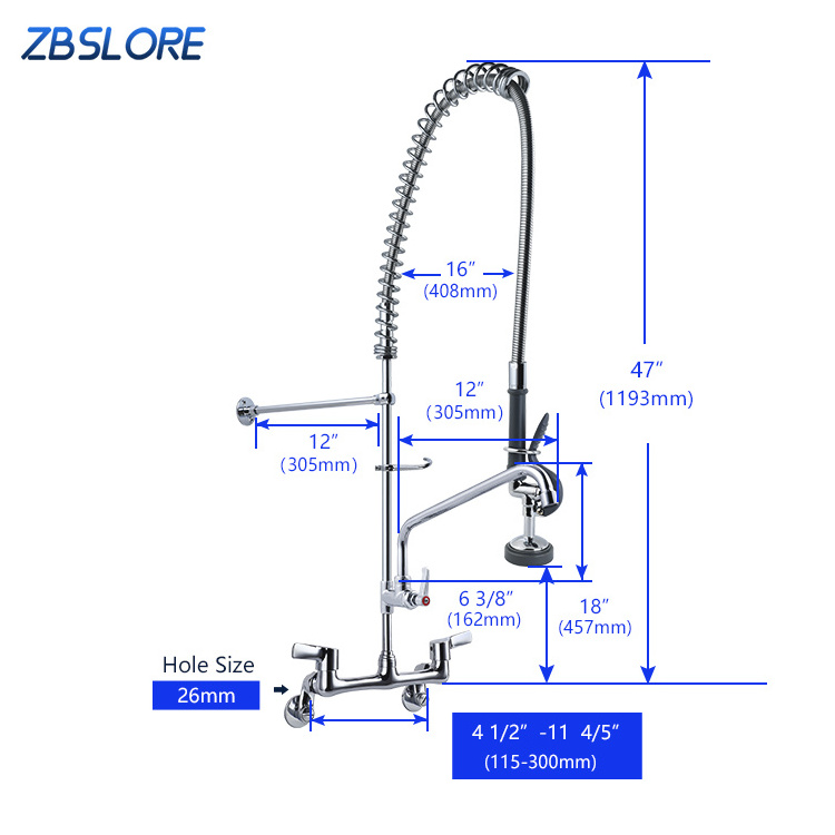 Commercial Faucet Wall Mount Kitchen Sink Pre-rinse Commercial Faucet With Sprayer