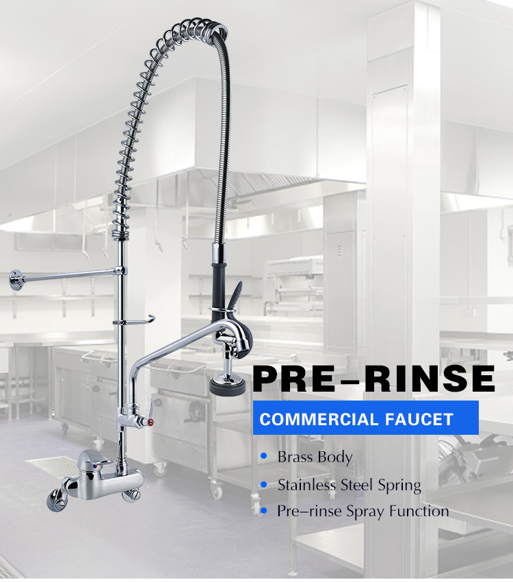 8''Wall Mounted Pre Rinse Pull Down Spray Commercial Faucet For Restaurants