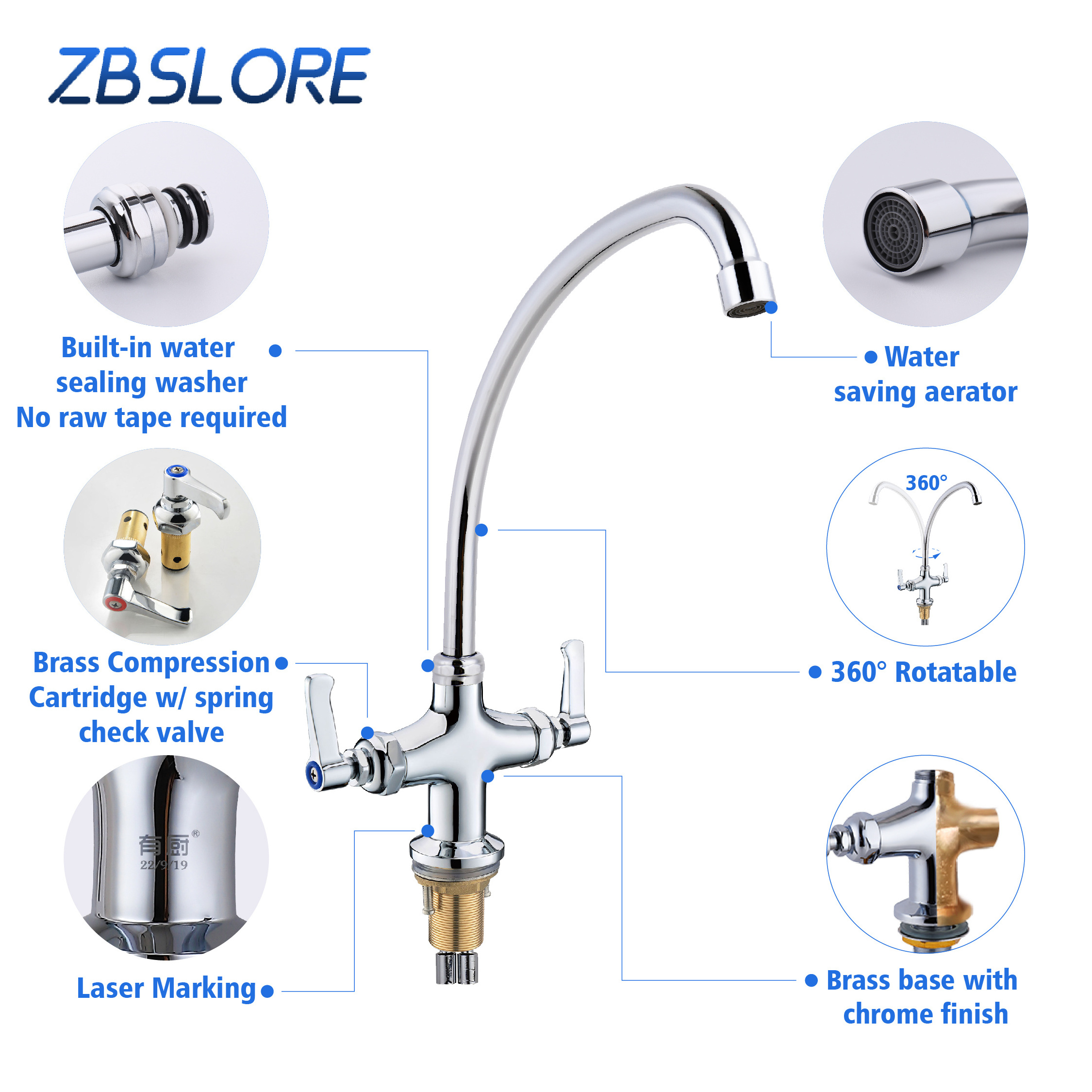 Sink Mixing Faucet Hot And Cold Laboratory Deck Mount Mixing Faucet