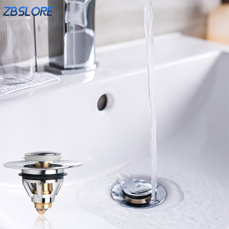 Stainless Steel Sink Drain Strainer Bathroom Pop Up Sink Plug With Push Type Drain Strainer