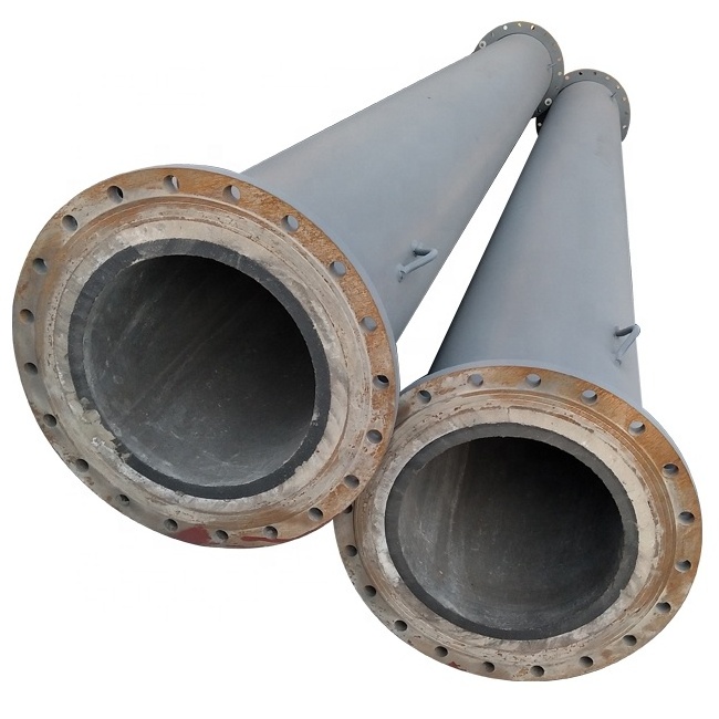 Anti-wear cast stone lined steel pipe / cast basalt lining composite tube