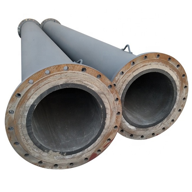 Anti-wear cast stone lined steel pipe / cast basalt lining composite tube