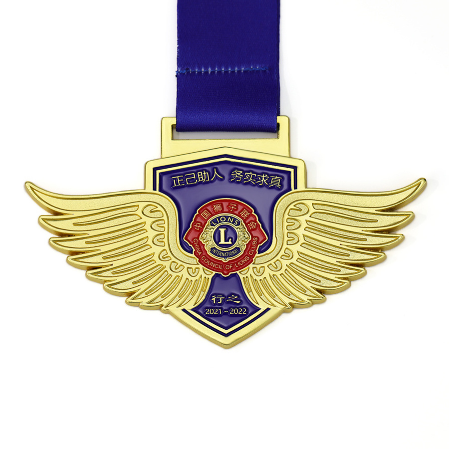 Wholesale Cheap Personalized Design Zinc Alloy Custom Wings Flying Wing Marathon Running Gold Plated Medal Metal