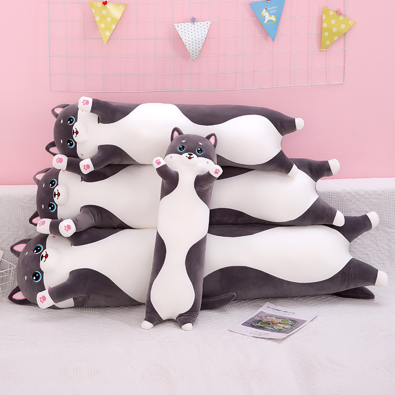 Hot Long Body Big Hugging Cuddle Cartoon Plushie for Kids Custom Logo Cat Plush Pillow Elastic Soft Stuffed Animal Toys