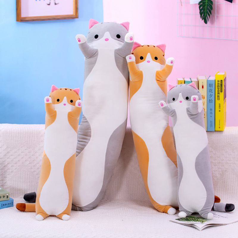 Hot Long Body Big Hugging Cuddle Cartoon Plushie for Kids Custom Logo Cat Plush Pillow Elastic Soft Stuffed Animal Toys