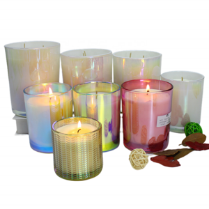 Luxury Rainbow Color Votive Candle Holders with Lid Candle Jars Iridescent for Home Garden Decoration