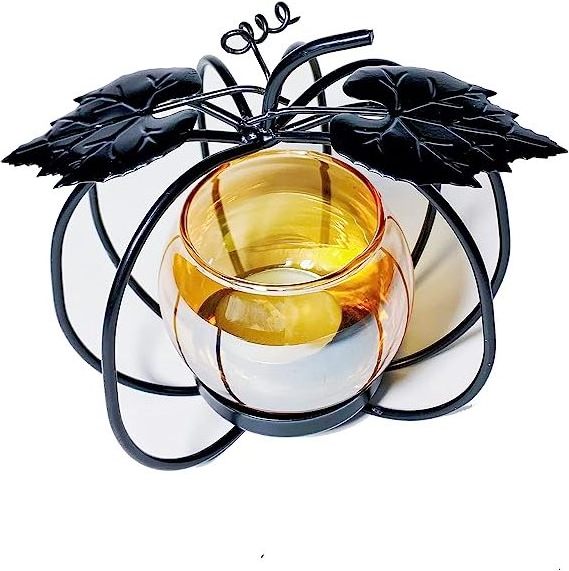 Handmade Matte Black Iron Tea Light Candle Holder Pumpkin Glass Votive Candle Holder Indoor Romantic Decor Halloween Box