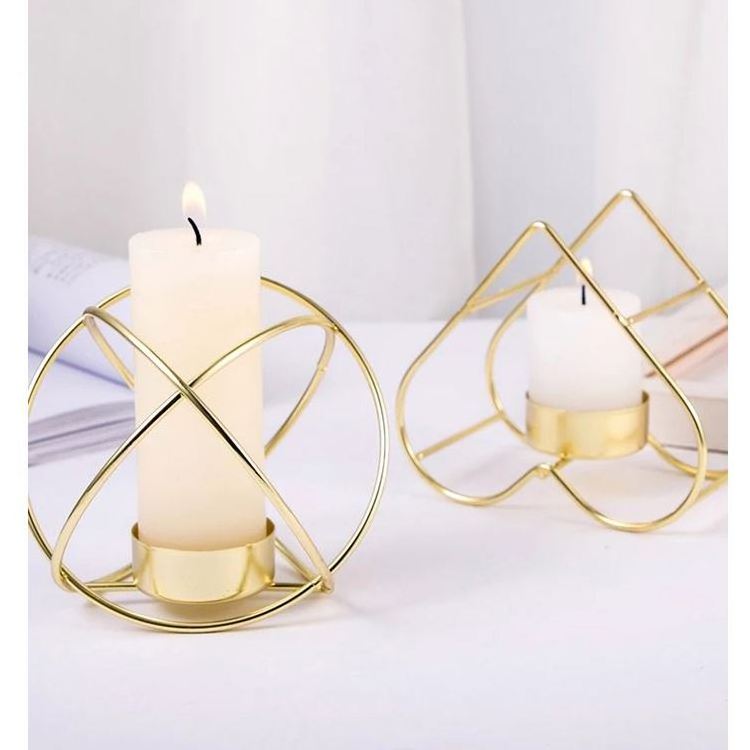 Wholesale Home Decoration Retro Classic Candle Three-legged Holder Geometric Candlestick Metal Wrought Iron Brass Candle Holder