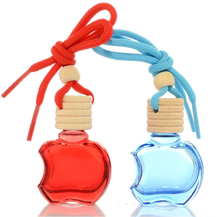 wholesale 10 ml apple shaped car handing with wooden lid glass perfume diffuse bottle