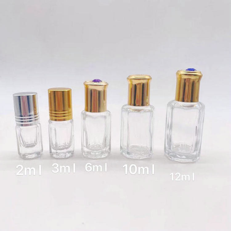 wholesale Arab 3ml 6ml 12ml attar glass roll on perfume glass bottle with aluminium cap