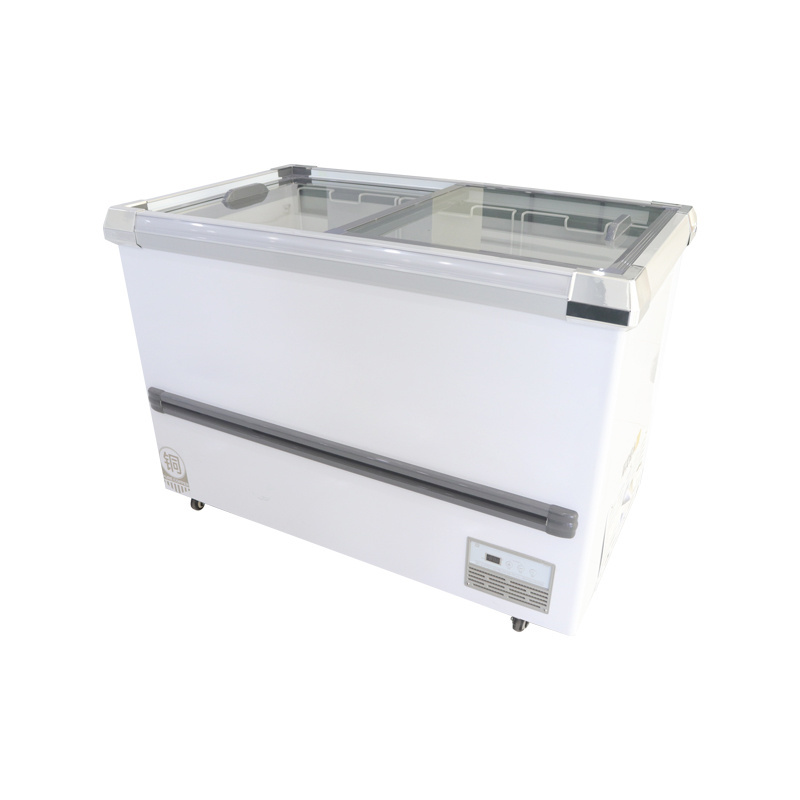 Supermarket convenience store use glass door ice cream chest deep freezer for Display frozen foods