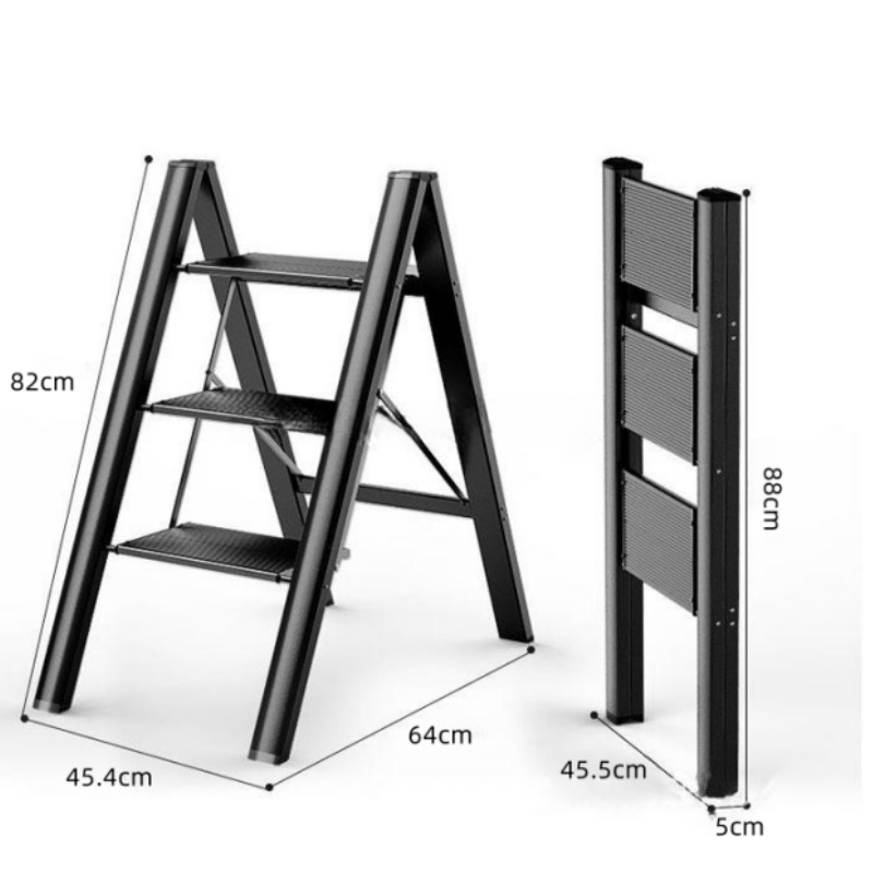 3 Step Black 500lbs Sturdy Anti-Slip Pedal Folding Convenient Handgrip Lightweight Portable Step Stool Ladder