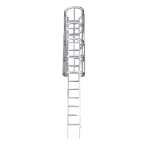 Industrial Outdoor Vertical Cage Ladders Aluminum Material Safety Cat Cage Step Ladder For Fire Escape Access