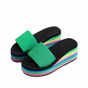 Wholesale Summer Flat Bottom Wedge Bath Slippers Rainbow Beach Thick Heel Colorful Women's Flip Flops Slippers