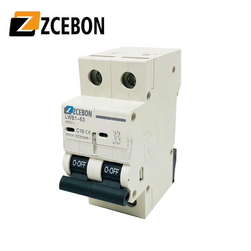 ZCEBOX 2Poles C63 Miniature Circuit Breaker / MCB Double Poles AC DC DZ47 China Manufacturer OEM MCB