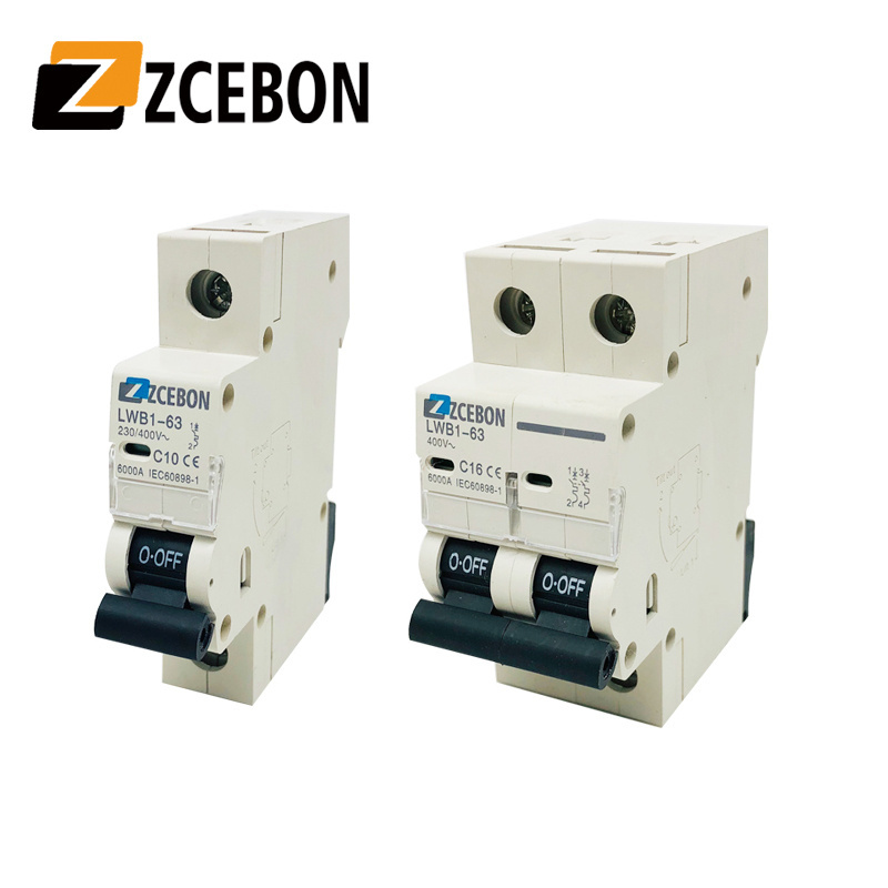 ZCEBOX 2Poles C63 Miniature Circuit Breaker / MCB Double Poles AC DC DZ47 China Manufacturer OEM MCB