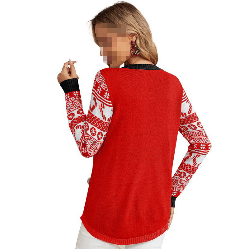 New Autumn Winter Jacquard Pullover Christmas Sweater Cartoon Kitten Embroidered Women's Sweater