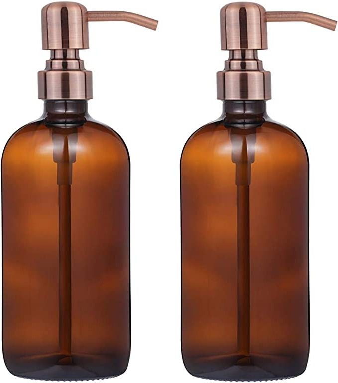 Hot Selling 480ml  Amber Glass Pint Jar Soap Dispenser with Matte Black Stainless Steel Pump Wholesaler