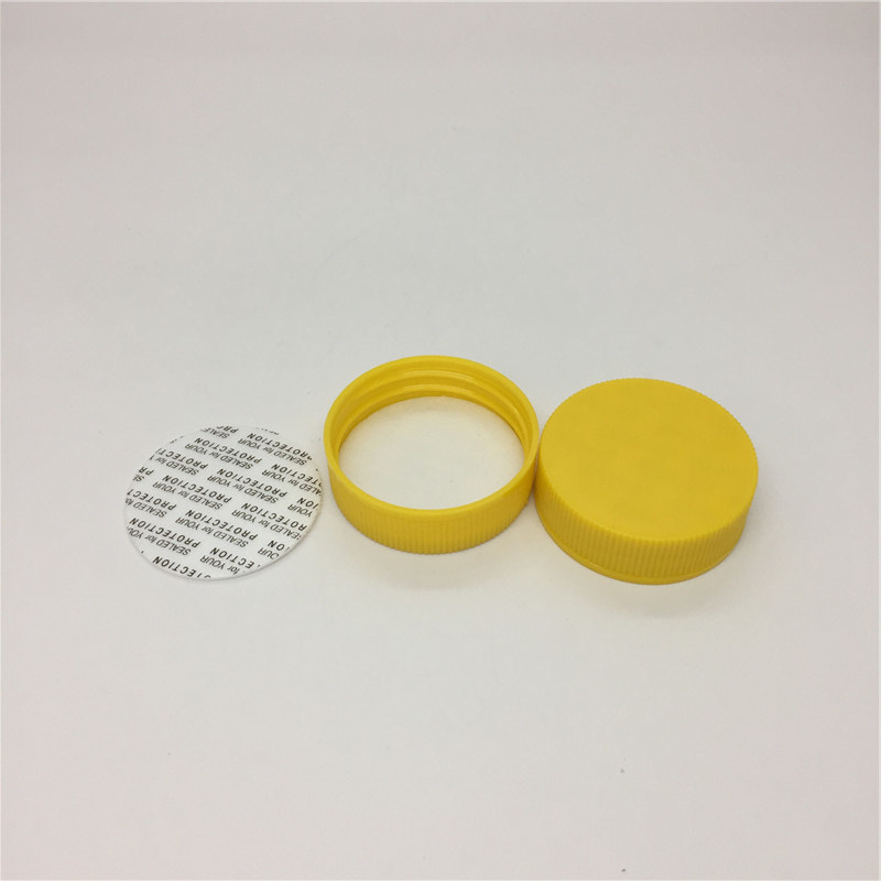 OEM OEM High Quality 38mm Yellow Ribbed Screw Closure Packer Cap 38/400 Bottle Lids With Foam Liner