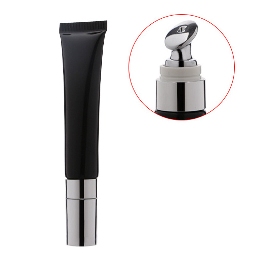 10ml 15ml black small mini plastic soft PE cosmetic eye cream tube with metal zinc alloy eye massage head