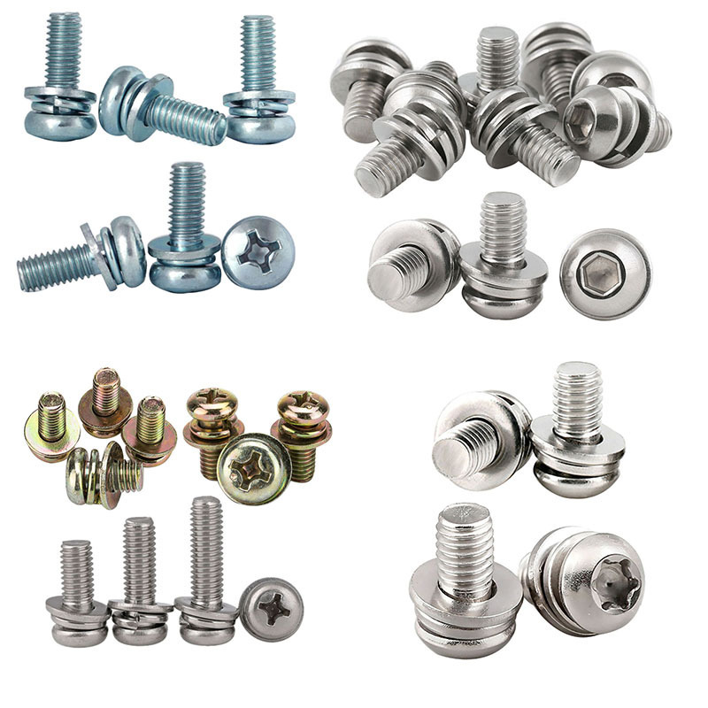 Custom m5 m8 Galvanized Zinc Plain Aluminum Stainless Steel Slotted Torx Hex Pan Head Sems Combination Nut Washer Bolt Screw