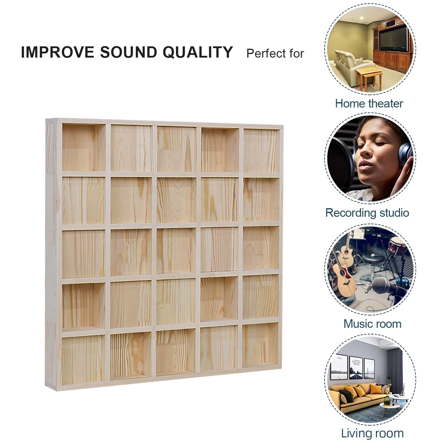 music studio wood acoustic sound music diffuser wall panels for audio Hi-Fi home cinema theater