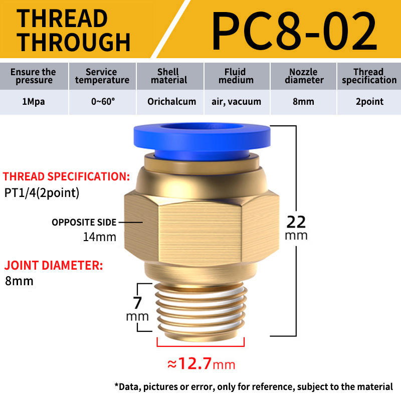 Pc Series Plastic Brass One Touch Hose Quick Connector Pneumatic Push-In Pipe Fittings