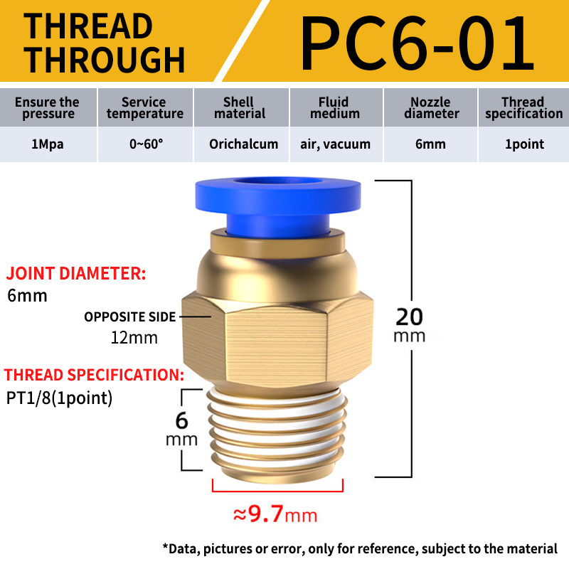 Pc Series Plastic Brass One Touch Hose Quick Connector Pneumatic Push-In Pipe Fittings