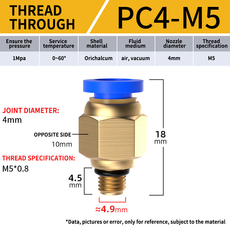 Pc Series Plastic Brass One Touch Hose Quick Connector Pneumatic Push-In Pipe Fittings