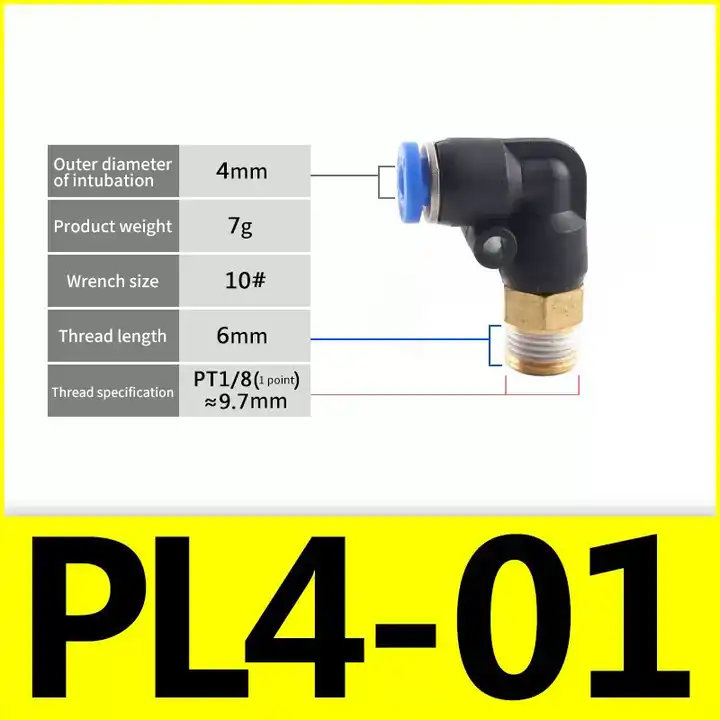 PL series Pipe Fittings Plastic Elbow Tube Connector PL 90 Elbow One Touch Quick Push in Pneumatic Fitting