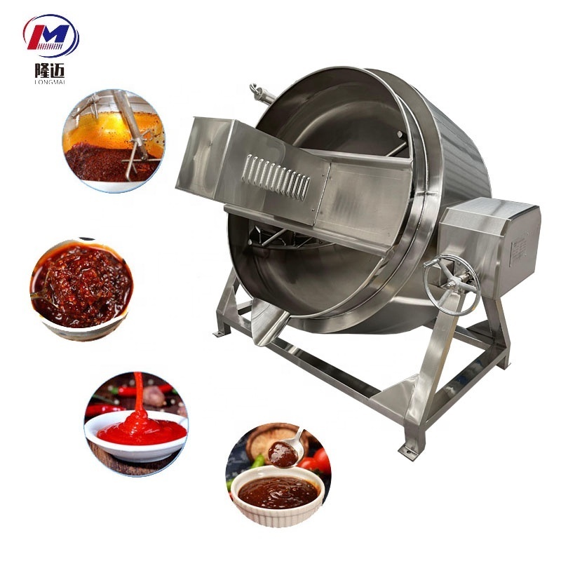 100L-1000L Double Jacketed Lpg Gas Lng Heating Cooking Kettle With Agitator For Tomato Sauces For Food Processing