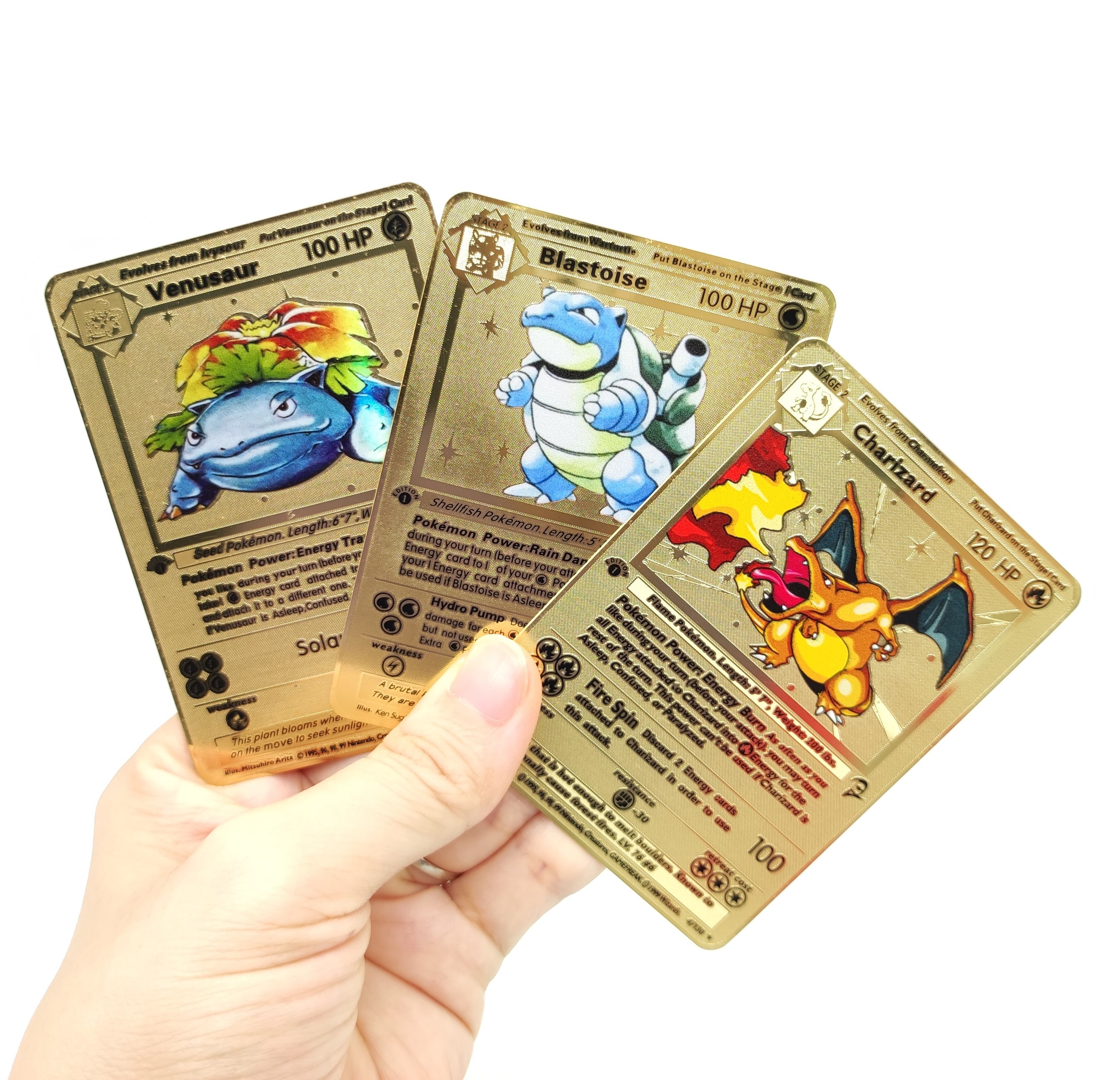 Charizard,Blastoise,Venusaur Gold Metal Poke mon Cards 1st First Edition New Trading Cards Game