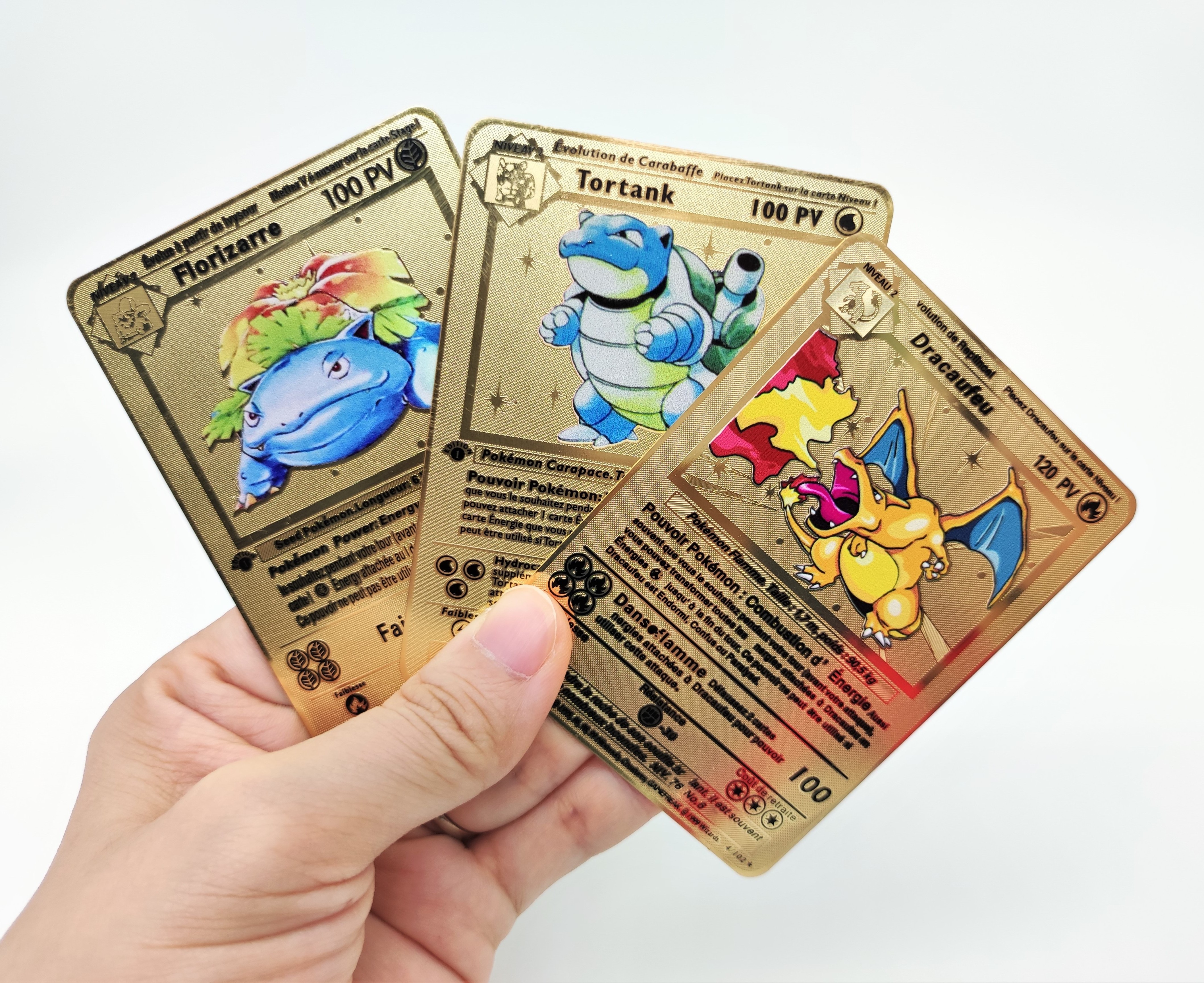 Charizard,Blastoise,Venusaur Gold Metal Poke mon Cards 1st First Edition New Trading Cards Game