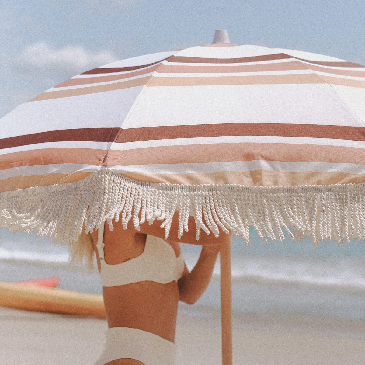 6.5 ft Outdoor Big  Stripes Aluminum Sunshade Waterproof UV 50+ Protection Sea Parasol Patio Beach Umbrella Sand Anchor