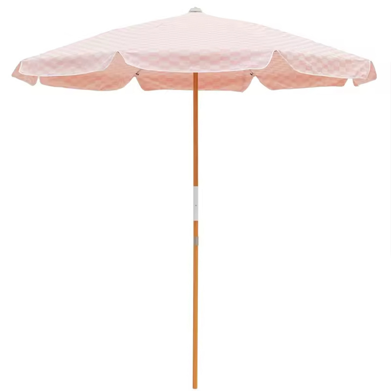 Wholesale Summer Windproof Large Luxury modern  Parasols Outdoor  Wood Pole Pink white Beach Umbrella