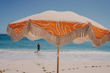 wholesale best flower portable aluminum outdoor beach umbrellas with tassels sand anchor tilt RPET uv50+