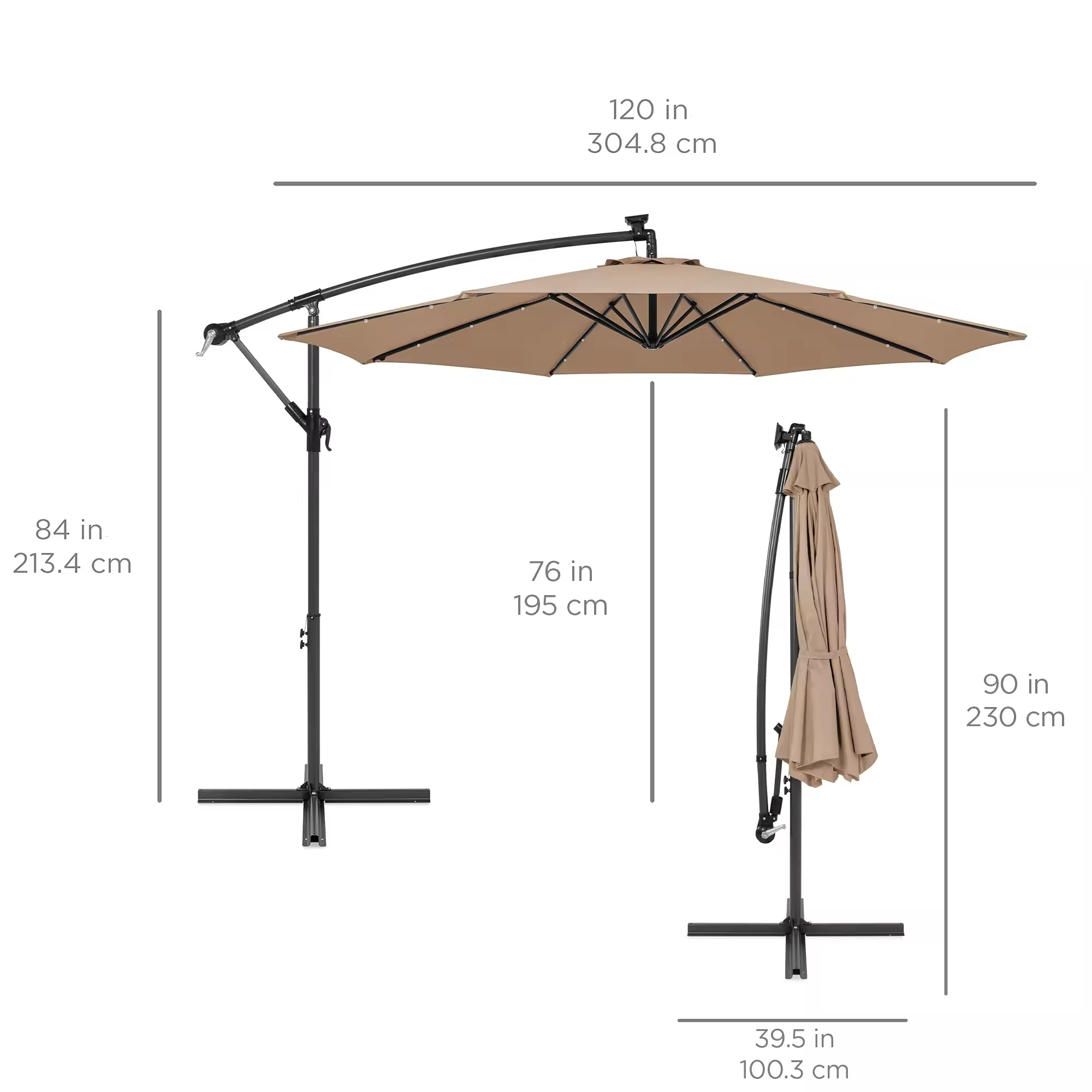 Wholesale High Quality  Solar Led Cantilever Patio Umbrella Garden Parasol Umbrella 10ft With Led Light