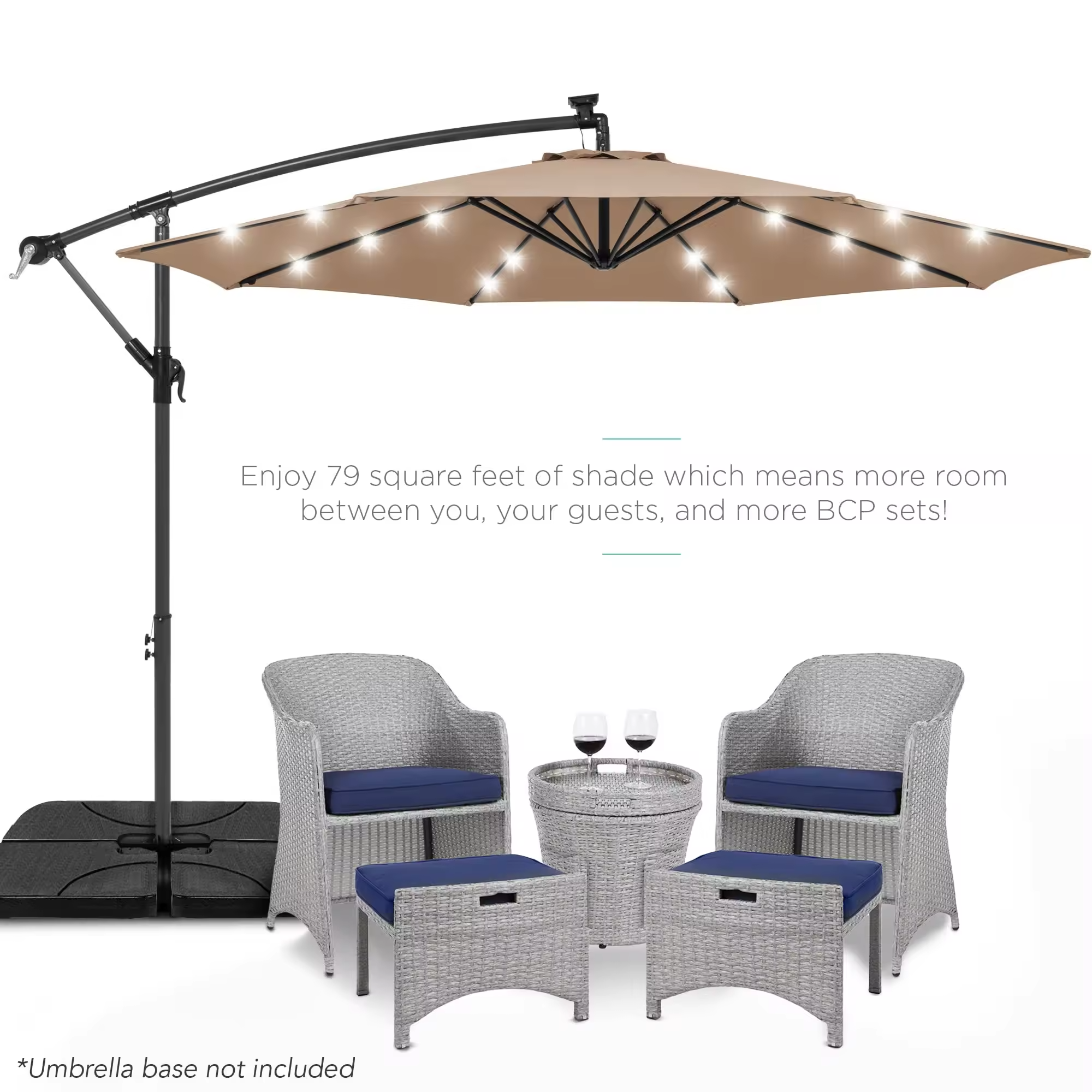 Wholesale High Quality  Solar Led Cantilever Patio Umbrella Garden Parasol Umbrella 10ft With Led Light