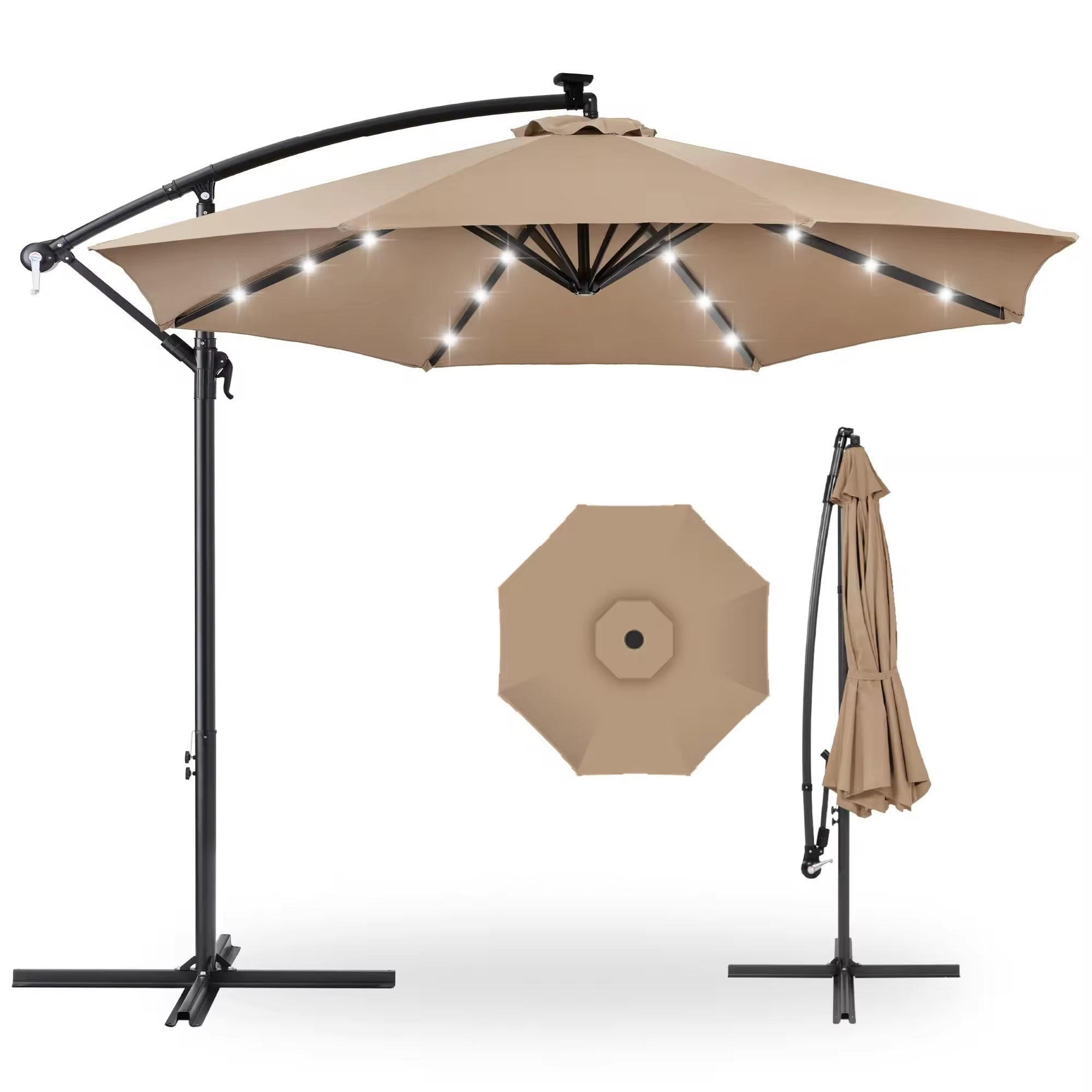 Wholesale High Quality  Solar Led Cantilever Patio Umbrella Garden Parasol Umbrella 10ft With Led Light