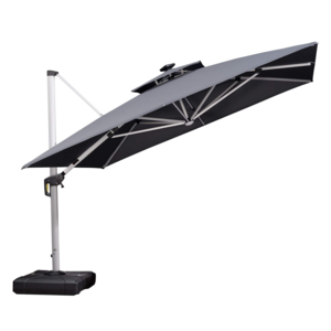 10ft Quality Polyester  Sun Parasol LED Cantilever Offset  Outdoor Garden Pool Patio Umbrella with Led Solar Lights