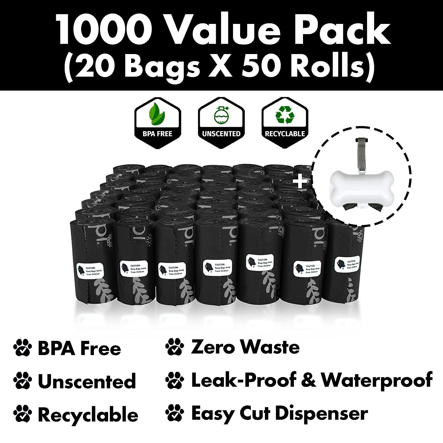 Supply Dog Poop Waste Bags with Dispenser and leash tie Dog poop bags Leak-Proof Durable and Strong EPI technology