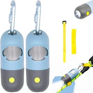 Dog Poop Waste Bags Holder with LED Flashlight Trash Waste Bags Carrier with Potty Bags Clip Fastener